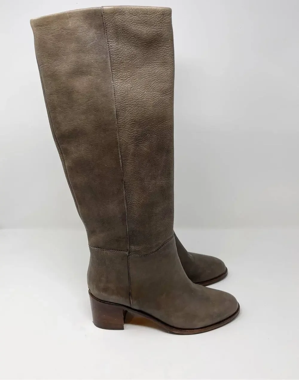 Kate Spade Size 6 Gray Leather Block Heeled Tall Boots Almond Toe Side Zipper